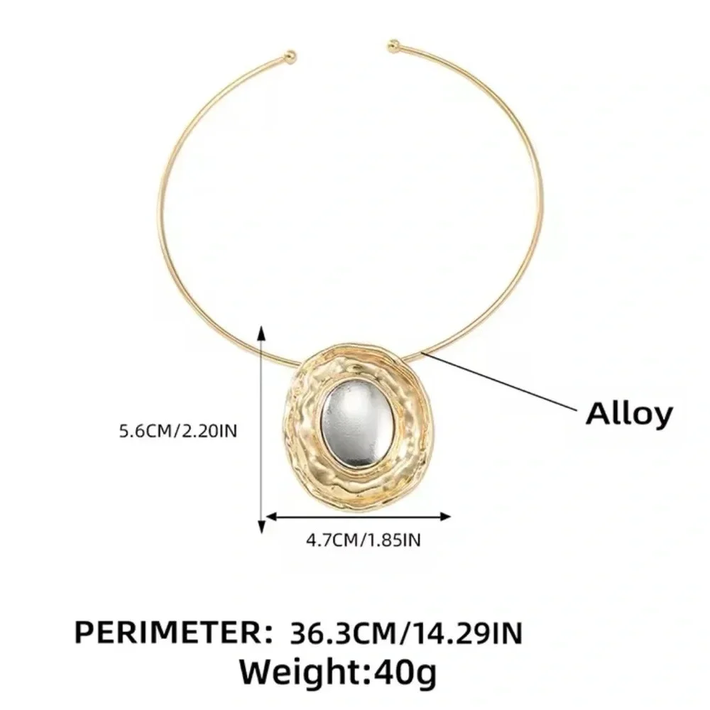 Silver Button Oval Bangle Necklace